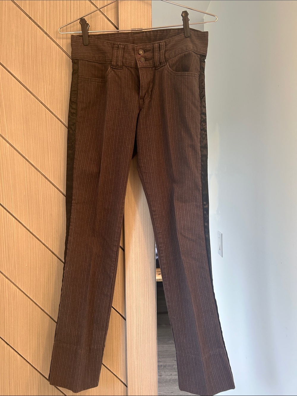 GAP Brown Stretch Low Rise Slim Flare Pants with black Side Stripe